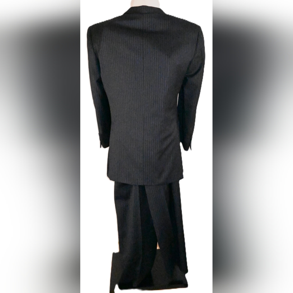 BURBERRY LONDON Black Pen Stripped 2Pc Suit Jacket 40 R Pants 31W Union Made USA - Picture 2 of 16